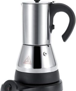 FOPEAS Stainless Steel Electric Coffee Maker – 300ml Espresso & Cappuccino Machine and Mocha Pot