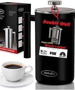 French Press Coffee Maker – Double Walled 18/10 Large Coffee Press with 2 Free Filters – Enjoy Granule-Free Coffee- Stylish Rust Free Kitchen Accessory – Stainless Steel (Black French Press Coffee Maker – Double Walled 18/10 Large Coffee Press with 2 Free Filters – Enjoy Granule-Free Coffee- Stylish Rust Free Kitchen Accessory – Stainless Steel (Black