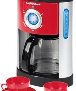Casdon Little Cook Morphy Richards Coffee Maker Fillable Toy Coffee Maker For Children Aged 3+ Includes Water Level Indicator & Dripping Water! Red/Grey/Black