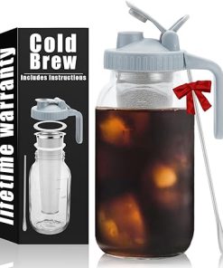 Cold Brew Coffee Maker Pitcher – 64oz Iced Coffee Maker with Stainless Steel Mixing Spoon & Super Dense Filter 3 Steps Finish- Classic BPA Free Sturdy Mason jar Pitcher with Gray Lid Easy to Clean Cold Brew Coffee Maker Pitcher – 64oz Iced Coffee Maker with Stainless Steel Mixing Spoon & Super Dense Filter 3 Steps Finish- Classic BPA Free Sturdy Mason jar Pitcher with Gray Lid Easy to Clean