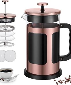 French Press Coffee Maker -21oz Stainless Steel with Borosilicate Glass Heat Resistant 4 Level Filtration System for Brew Coffee & Tea Dishwasher Safe-Travel Coffee Presses