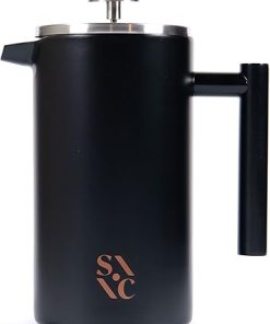 Stone & Clay Modern French Press – Black Stainless Steel Coffee Press – Double Walled Insulated Carafe with 1L/34oz Measurement – Cool Touch Handle- Beveled Lid Stone & Clay Modern French Press – Black Stainless Steel Coffee Press – Double Walled Insulated Carafe with 1L/34oz Measurement – Cool Touch Handle- Beveled Lid