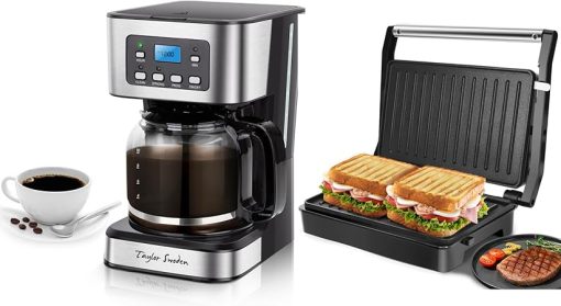Taylor Swoden 12-Cup Programmable Coffee Maker- Drip Coffee Machine and Panini Press Sandwich Maker