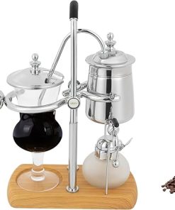 Belgian/Belgium Royal Family Balance Syphon Coffee Maker Siphon Coffee Brewer Unique Gravity Vintage Coffee Maker Elegant Retro Coffee Makers Vacuum Brewing System (400ml/13.53oz) Sliver