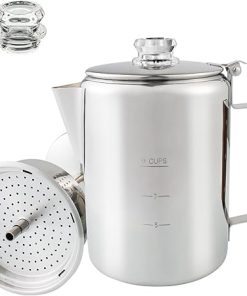 Coffee Percolator Camping Coffee Pot Stainless Steel Coffee Maker with Two Heat Resistant Tough Glass Knob Using on any Stovetop Outdoor Traveling NO Aluminum NO Plastic (9 Cup) 2