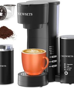 NEWSETS Single Serve Coffee Maker for K Cups and Ground Coffee- 4 in 1 Coffee Machine with Grinder and Milk Frother