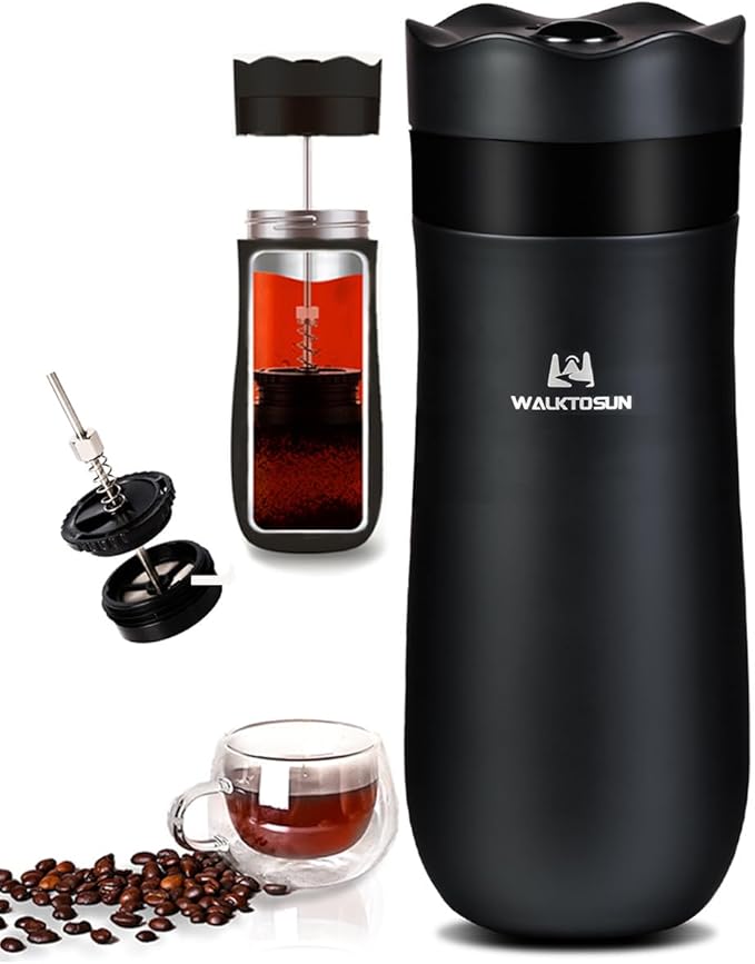 Portable French Press Travel Coffee Maker- Double Walled Stainless Steel Vacuum Insulated Coffee Maker and Tea Maker Portable French Press Travel Coffee Maker- Double Walled Stainless Steel Vacuum Insulated Coffee Maker and Tea Maker