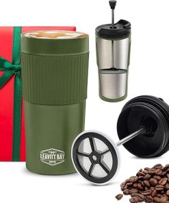 Travel French Press Mug (15oz) – Stainless Steel & Double Wall Vacuum Army Green Coffee Maker – Single Serve French Press for Travel- Home Travel French Press Mug (15oz) – Stainless Steel & Double Wall Vacuum Army Green Coffee Maker – Single Serve French Press for Travel- Home