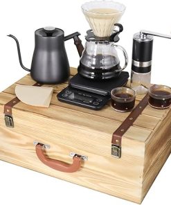 SOTECH Pour Over Manual Coffee Maker Set 2 Cup Coffee Dripper with Wooden Suitcase Coffee Kettle Scale Coffee Bean Grinder All In 1 Traveling Camping Hiking 2