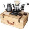 SOTECH Pour Over Manual Coffee Maker Set 2 Cup Coffee Dripper with Wooden Suitcase Coffee Kettle Scale Coffee Bean Grinder All In 1 Traveling Camping Hiking