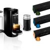 Nespresso VertuoPlus Deluxe Coffee and Espresso Maker Bundle with Aeroccino Milk Frother by De’Longhi- Black with Vertuoline Variety Pack Coffees included