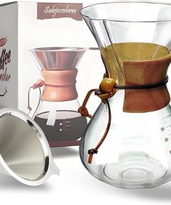 Subjectthree Pour Over Coffeemaker with Filter Classic Set 10 Cup Paperless Glass Coffee Carafe Dripper (10 Cup/34 oz)