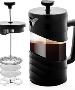 Ovente French Press Coffee Maker 20 Ounce with Heat Resistant Borosilicate Glass & Stainless Steel 4-Level Filtration System- Portable Cold Brew Coffee Maker for Travel
