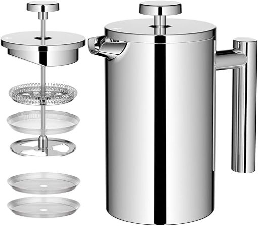 Miuly French Press Coffee Maker 1500ml/50oz large insulated cafetiere Double-Wall Insulated Stainless Steel 3 Level Filtration System French Press for Home- Camping and Office