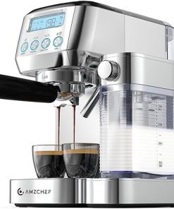 AMZCHEF Espresso Machine with LCD Display- 20 Bar Cappuccino Machines with Automatic Milk Frother for Home Gifts