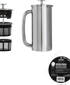 ESPRO – P7 French Press – Double Walled Stainless Steel Insulated Coffee and Tea Maker with Micro-Filter (Polished Stainless Steel- 18 Oz) Coffee Paper Filters (100 Count) 2