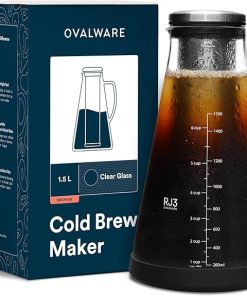 OVALWARE Airtight Cold Brew Iced Coffee Maker Pitcher (& Iced Tea Maker) with Spout – 1.5L/ 51oz Brewing Glass Carafe with Removable Stainless Steel Filter OVALWARE Airtight Cold Brew Iced Coffee Maker Pitcher (& Iced Tea Maker) with Spout – 1.5L/ 51oz Brewing Glass Carafe with Removable Stainless Steel Filter